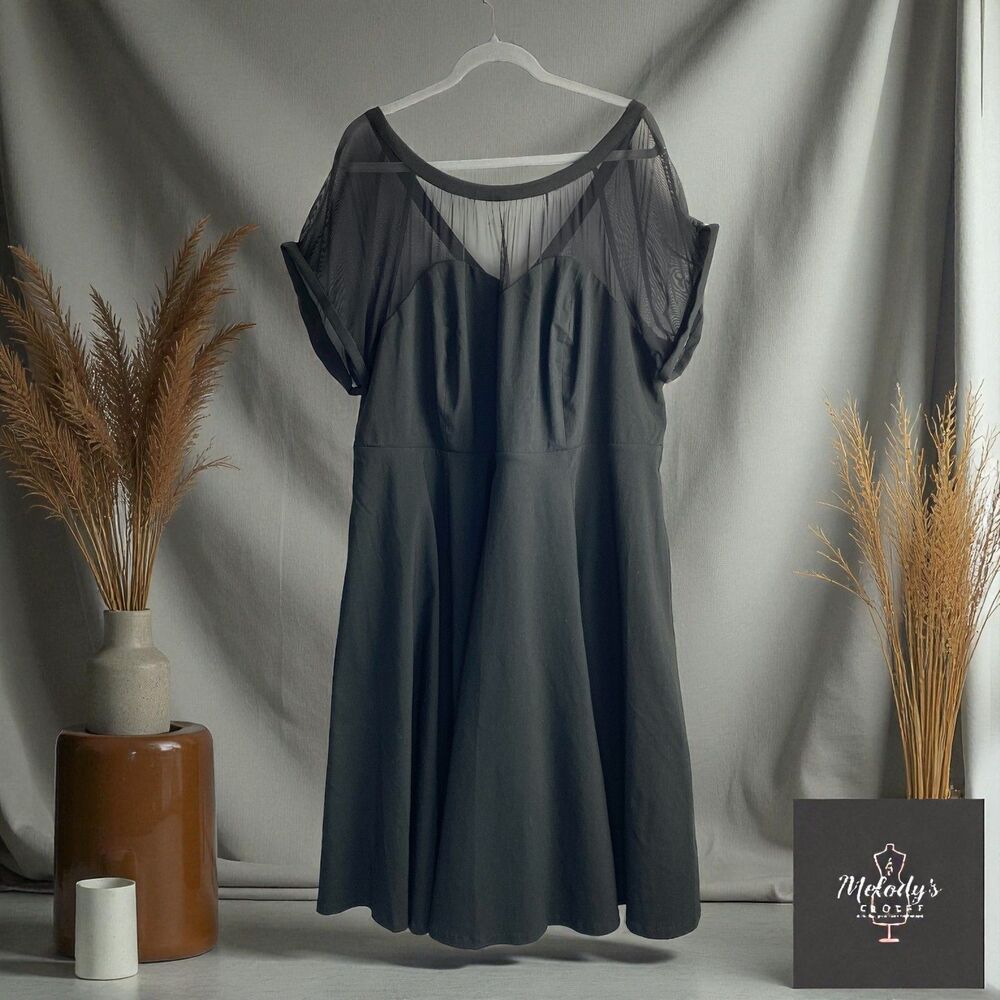 Torrid 4X Dress 26 Black Mesh Tulle Fit Flare Midi Swing Goth Cocktail Party NWT